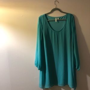 Aqua split-sleeve dress
